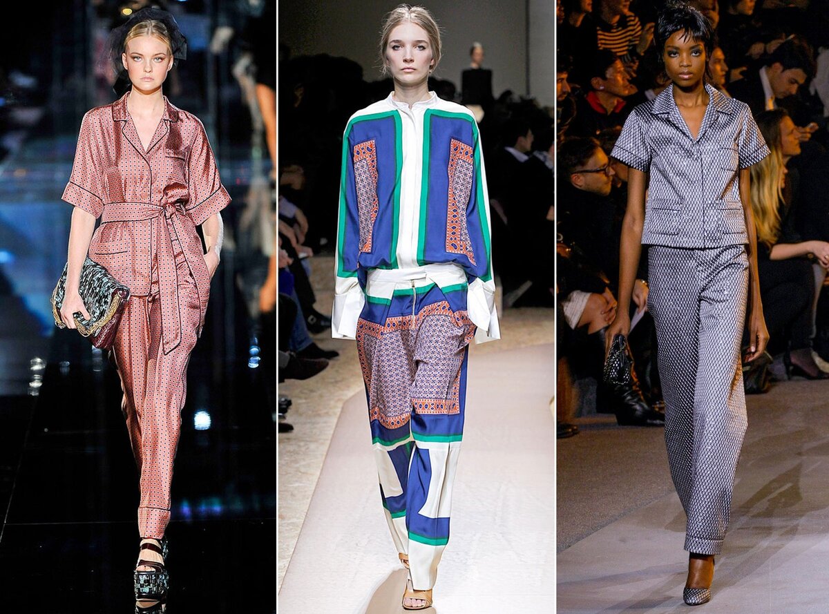 Шелковая пижама в Dolce & Gabbana весна 2009, Селин весна 2011, Marс Jacobs осень 2013.