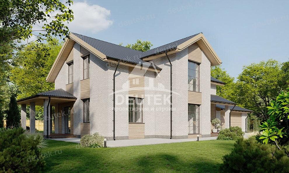 Проект дома 258 м2 с мансардным этажом, двухместным гаражом, кабинетом и террасой - SRK-17