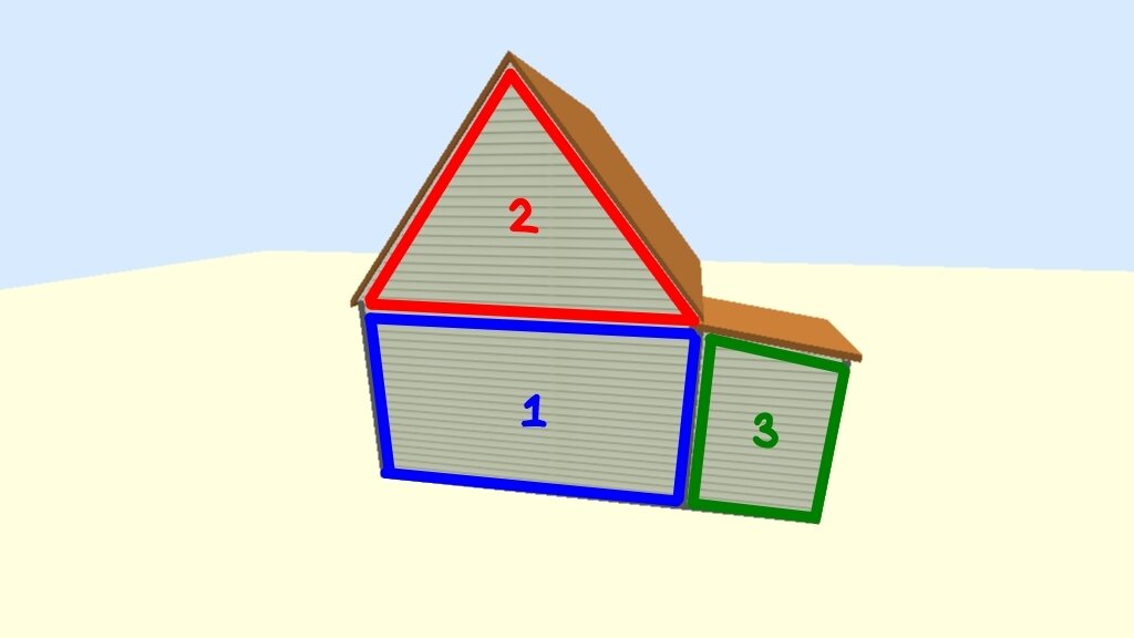 Как рассчитать площадь фронтона. Дом стена сложны. Картинки из треугольников сложные.