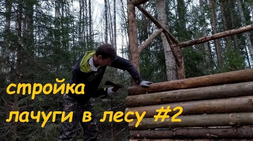 Стройка лачуги в лесу #2. Делаю стену, расщепление бревен на доски.