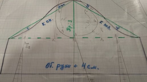 Делаем построение рукава по пройме.