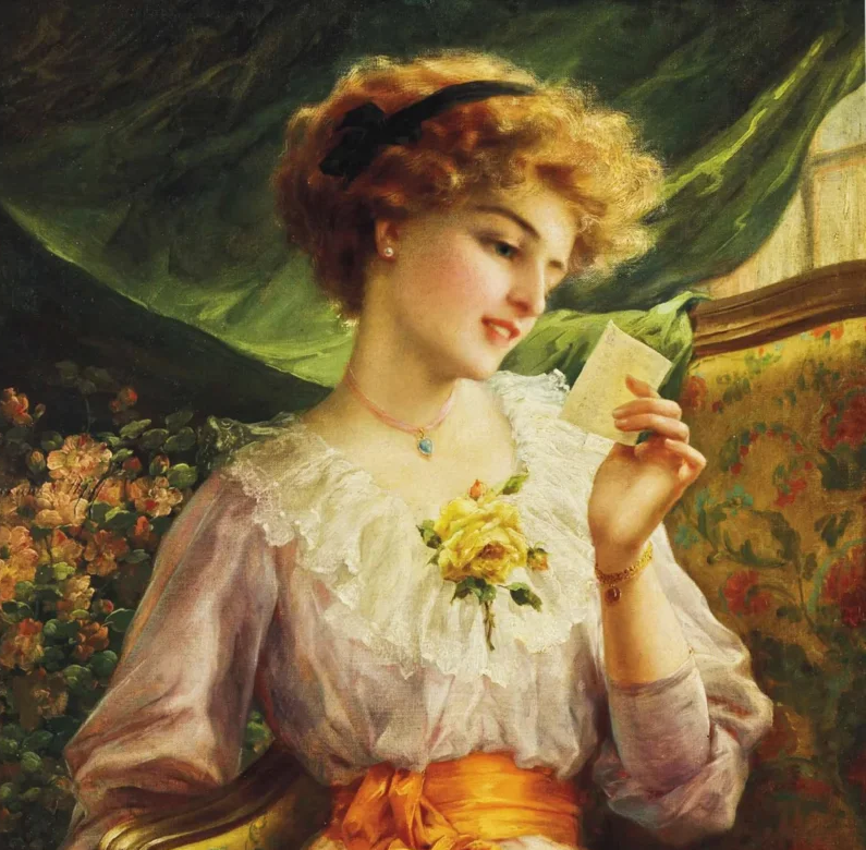 Emile Vernon, "Reading a love letter", 1910 | https://www.christies.com/lotfinder/Lot/emile-paul-vernon-french-1872-1919-reading-a-love-5910572-details.aspx