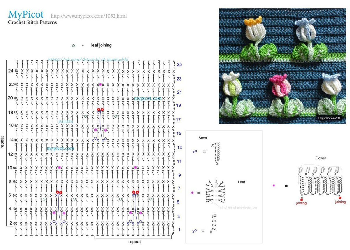 Вязать крючком тюльпаны схема