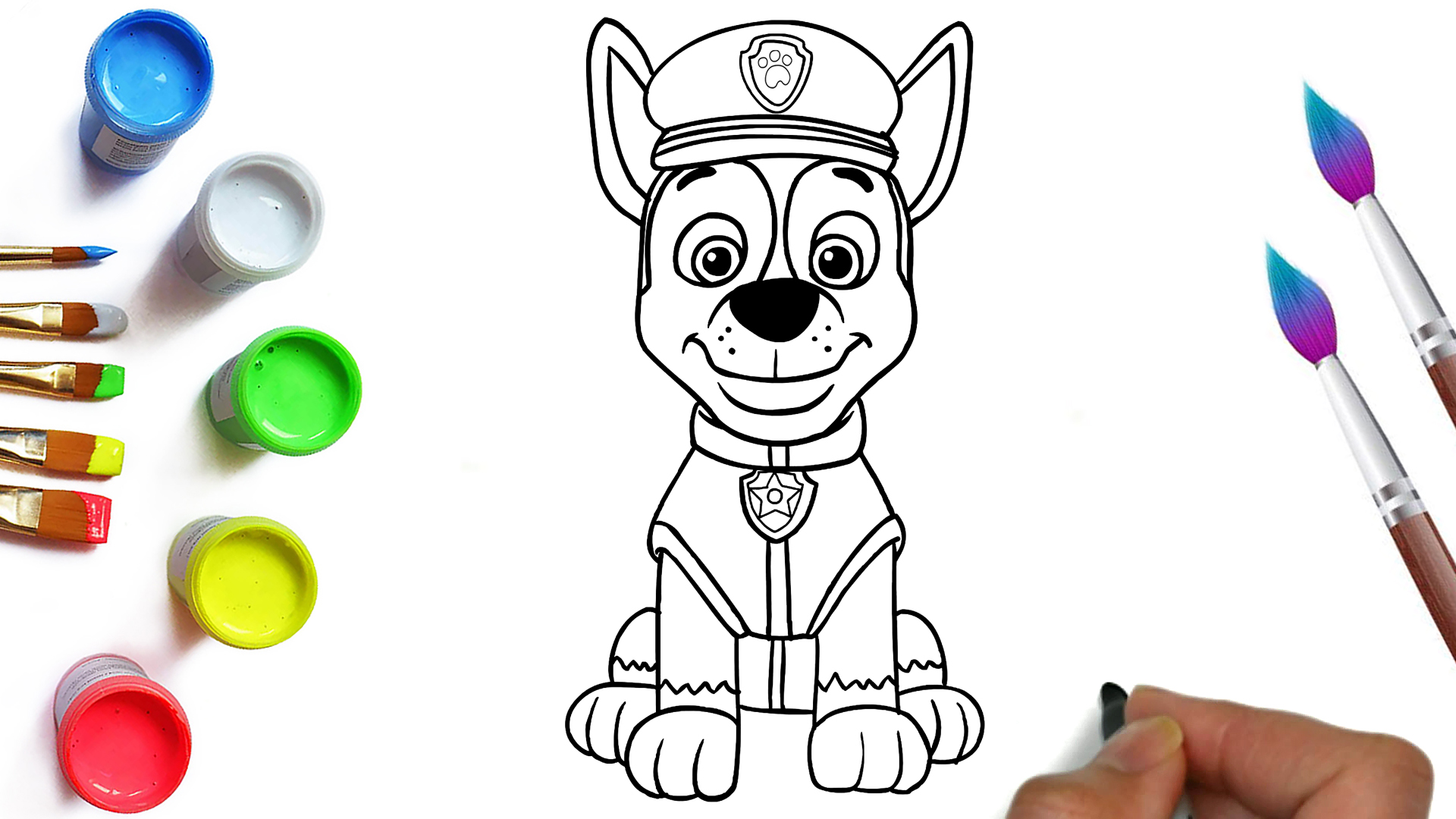 Щенячий Патруль - рисуем Гонщика. Мультик раскраска. How to draw Chase from PAW patrol.