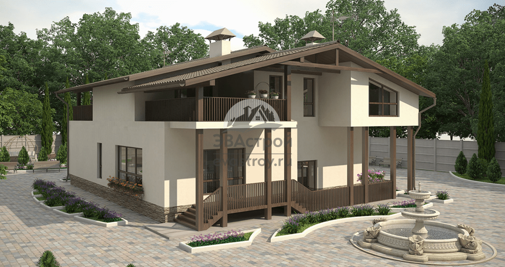 Проект дома 286 м2 с мансардой, сауной, балконом, кабинетом и террасой - 101-63 