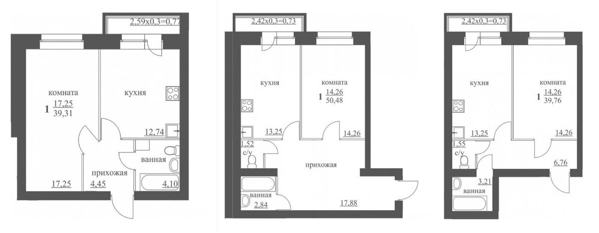 Планировки 1-комнатных квартир 