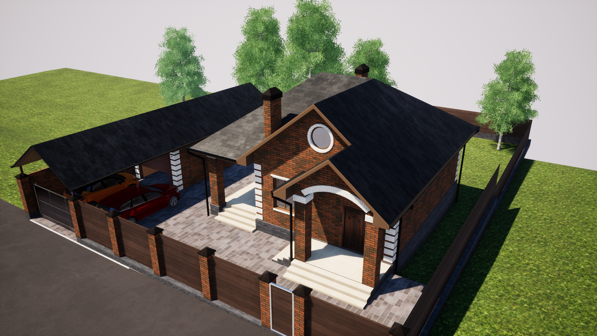 Дом с террасой гараж и навес отдельно 