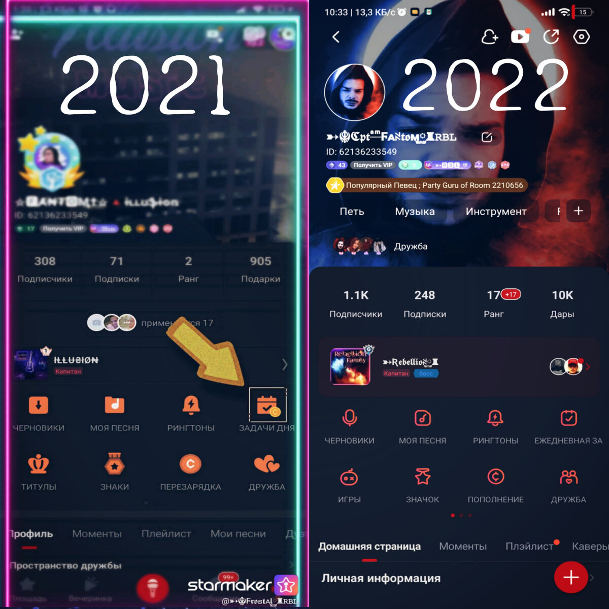 Сравнение 2021 и 2022 года Starmaker