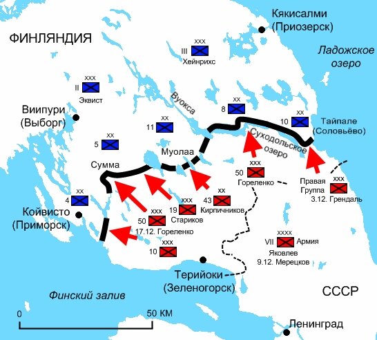 Если непонятно, то Линия Маннергейма показана жирной чёрной полосой.