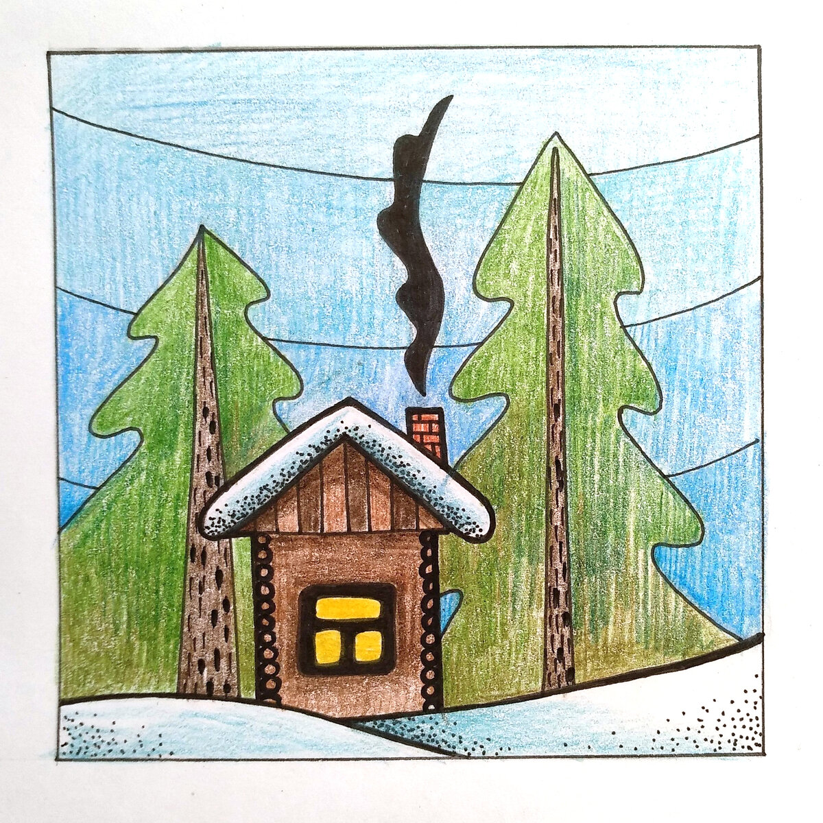 Как нарисовать домик в лесу. Пошаговый урок | Уроки рисования для детей и  взрослых | Дзен