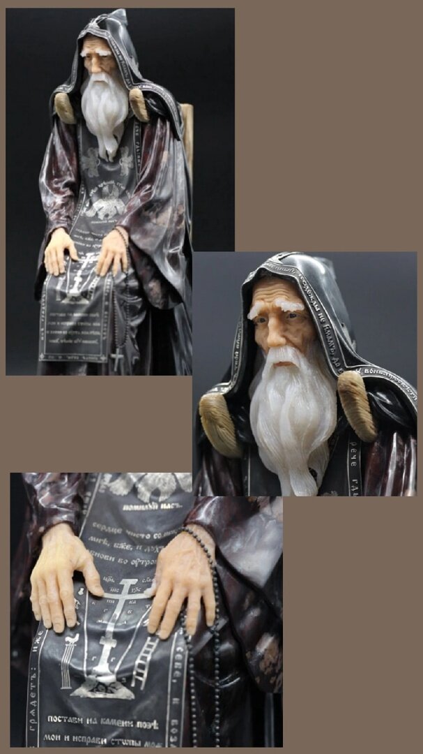 Схимник, образ святого Нила Столобенского из коллекции Святые, 2018 г. Скульптура выполнена в технике объёмная каменная мозаика