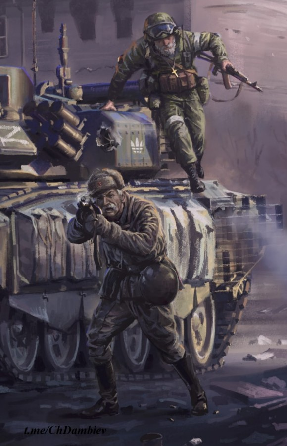 Картина китайского художника-иллюстратора, известного как Jeff Holly - "Война с нацистами 1941-2022".