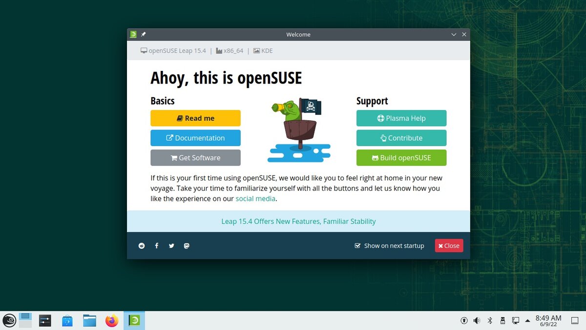 OpenSUSE 15.4 с рабочим окружением KDE Plasma.