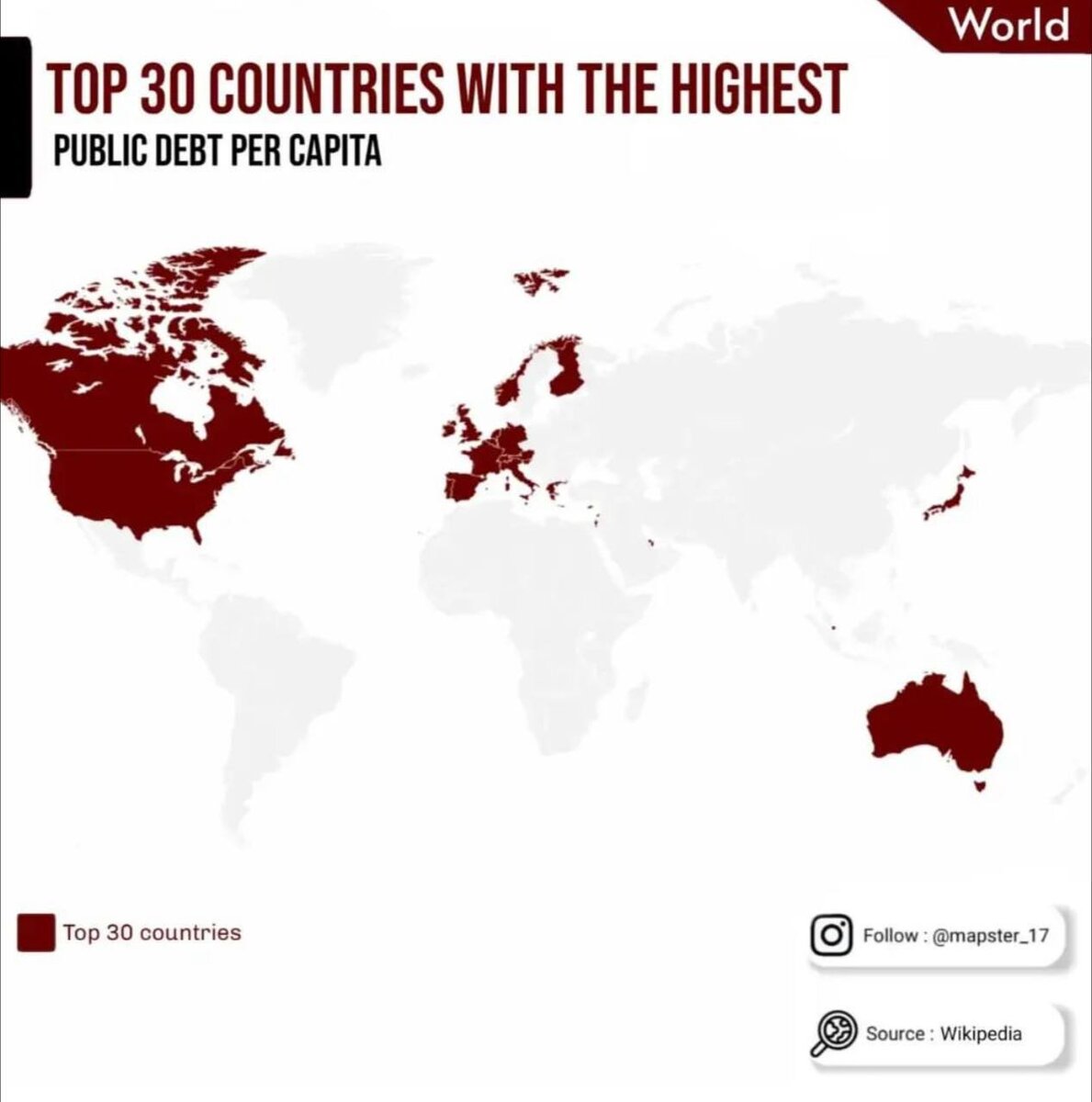 На карте отмечены страны с самым большим в мире внешним долгом.

Ровно эти же страны ввели санкции против России. Так совпало.
