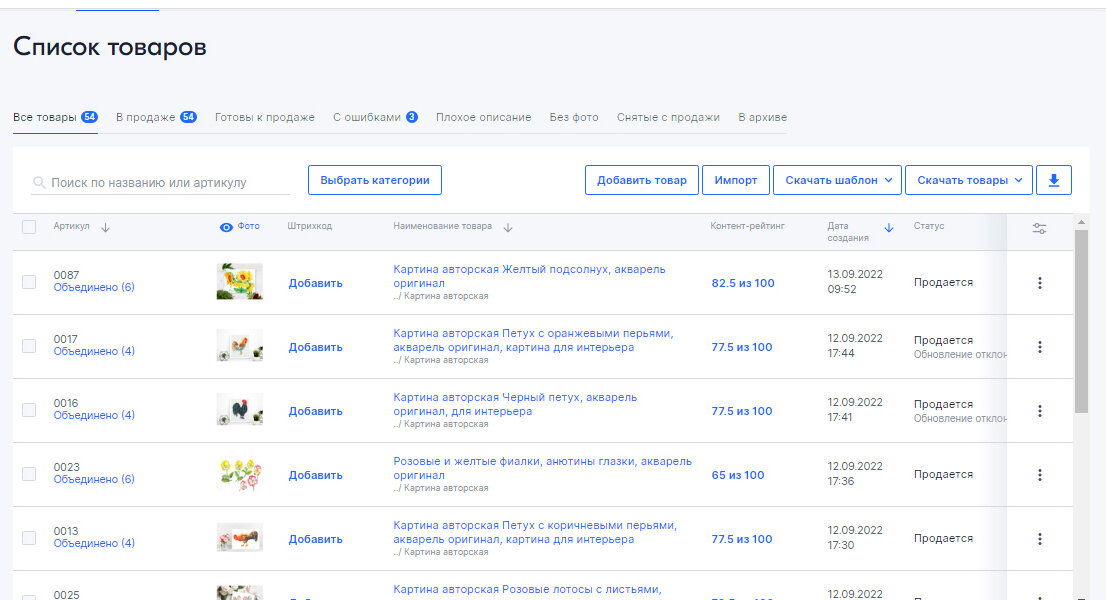 Внутренняя часть кабинета с моими товарами