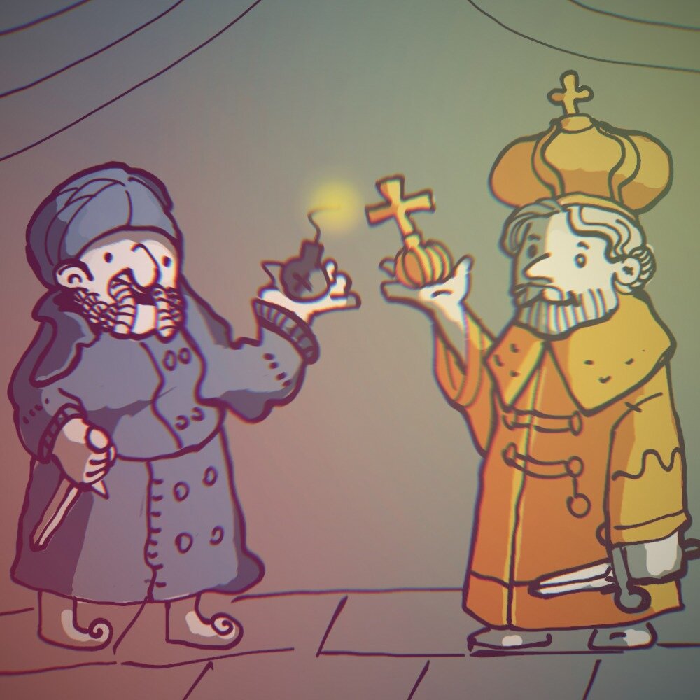 Наш царь (справа) встречает главу Хашишинов (слева)