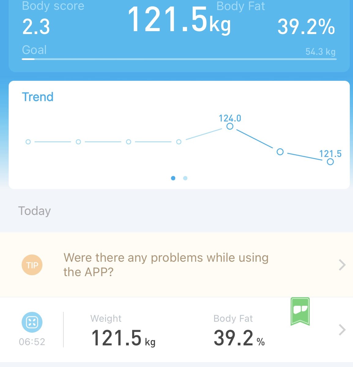 Скриншот из приложения для умных весов PICOOC, сделанный автором.