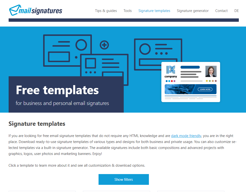 Скриншот с сайта Mail-signatures.com
