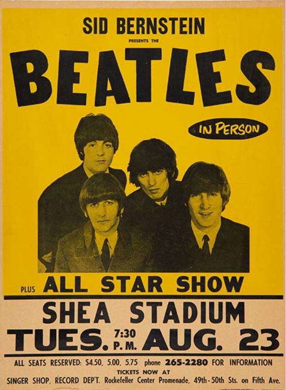 The Beatles 1966 Shea Stadium NY Concert Poster, Newly Found Unrestored Condition.