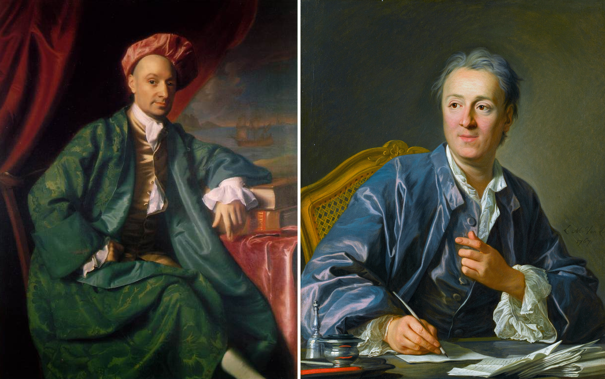Слева - портрет Николаса Бойлстона, Джон Синглтон Копли, 1767. Справа - портрет Дени Дидро, Луи Мишель ван Лоо, 1767. (cc) Wikimedia Commons