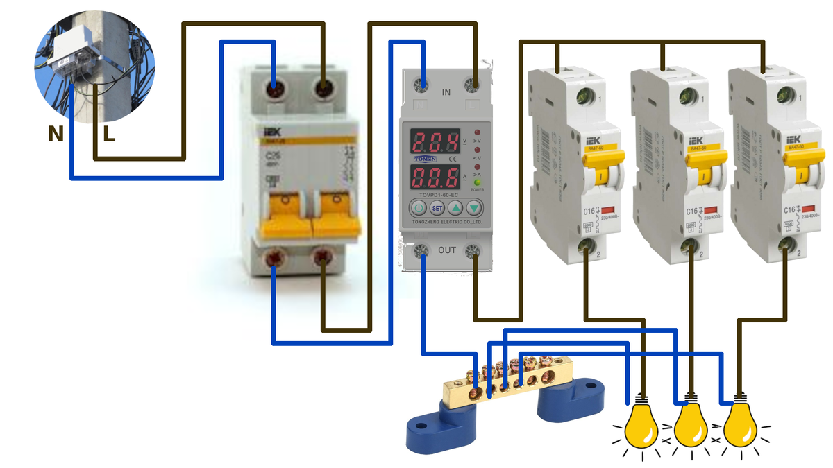 Схема подключения без счетчика с прибором Voltage protector