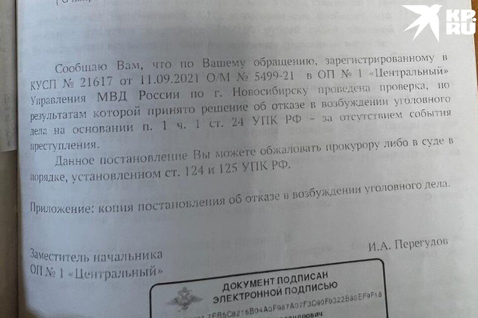     В МВД отказали в возбуждении уголовного дела. Фото: Предоставлено Александрой Черемисиной.