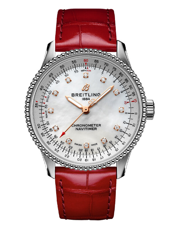 Часы Breitling Navitimer в 35 мм корпусе из стали с бриллиантовыми часовыми метками и вращающимся безелем