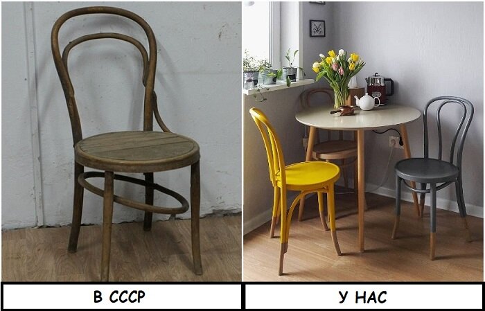 Покрашенные венские стулья отлично вписываются в интерьер