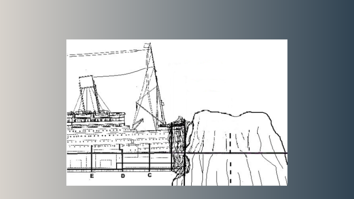 Примерный сценарий лобового столкновения Титаника с айсбергом. Источник: titanicology.com