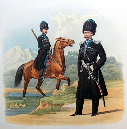 Губарев П. К. Казак и обер-офицер конного полка Терского войска. 1871 г.