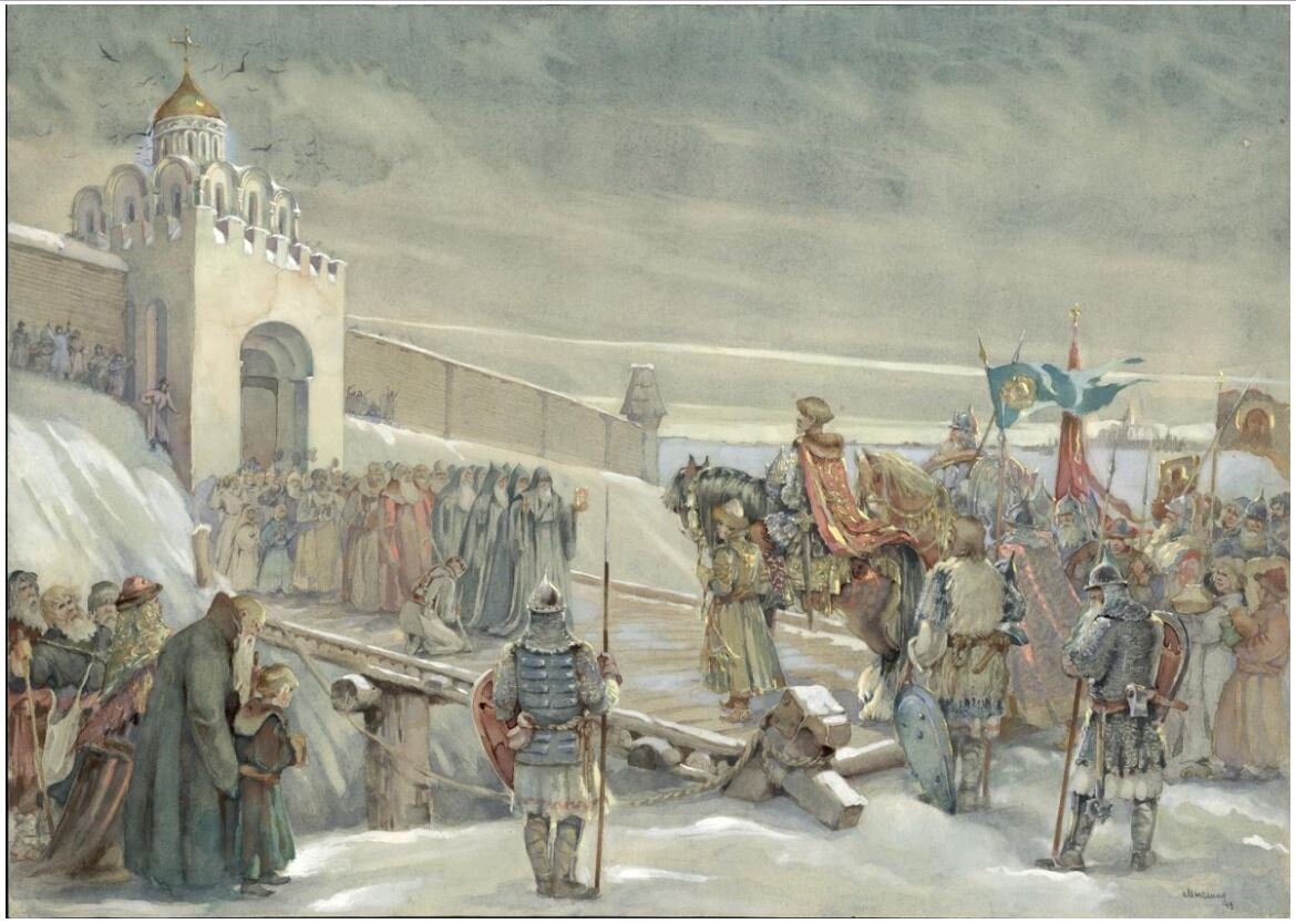 Мыслина М.В. Въезд Александра Невского во Владимир в 1252 г. 1949 г. Из собрания ГВСМЗ