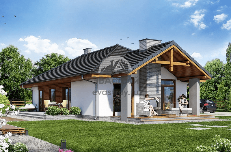 Проект одноэтажного дома 136 м2 с террасой для узкого участка - LG-6