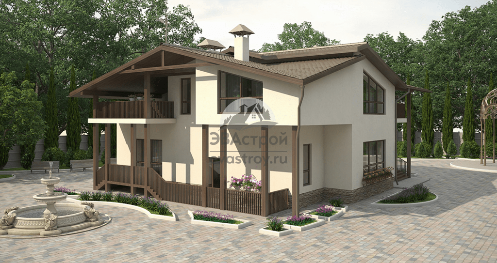 Проект дома 286 м2 с мансардой, сауной, балконом, кабинетом и террасой - 101-63 