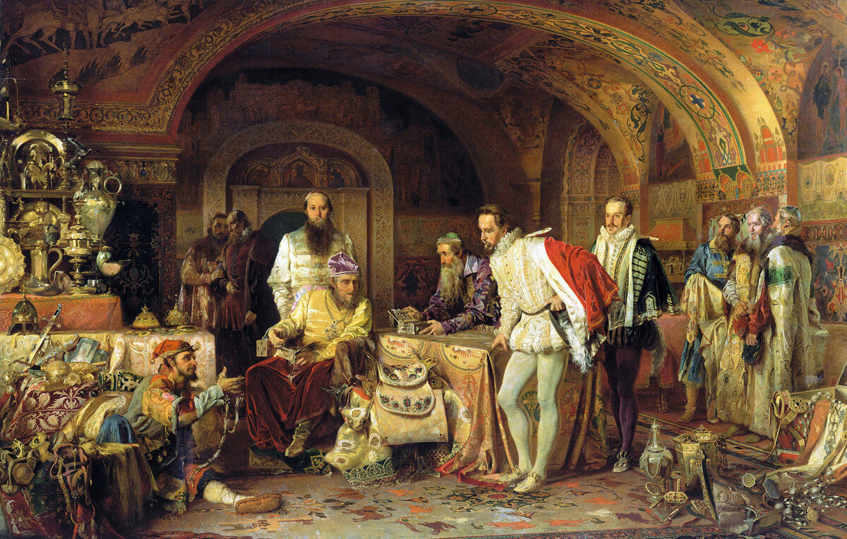"Иван Грозный показывает сокровища английскому послу Горсею", А.Д. Литовченко, 1875