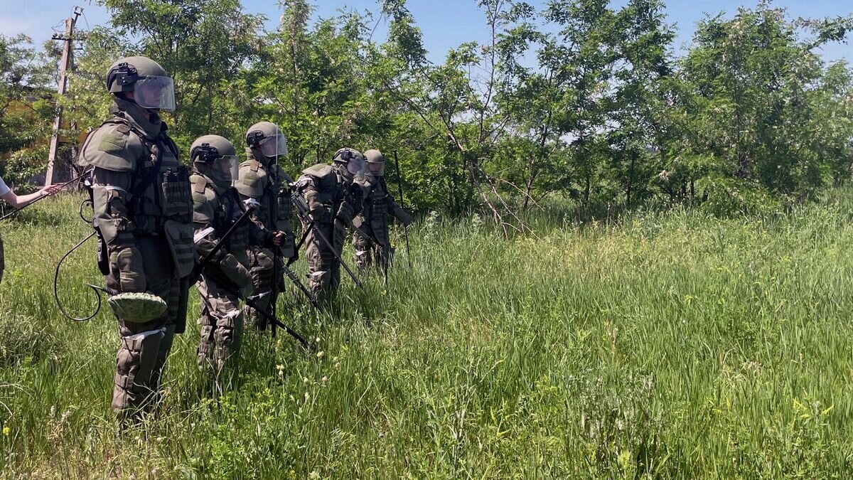    Саперы Международного противоминного центра Вооруженных сил России проводят разминирование окрестностей "Азовстали"© РИА Новости / Андрей Коц