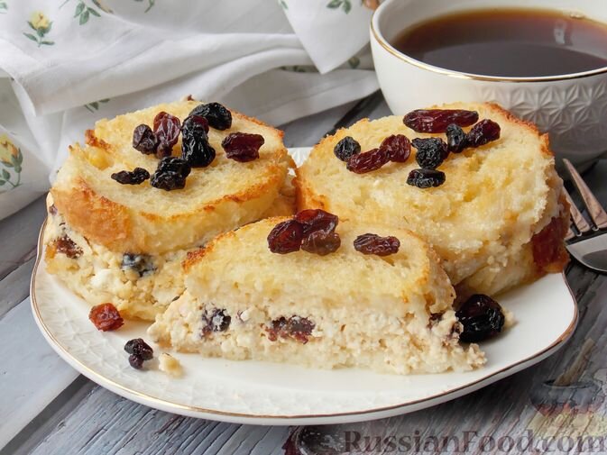 хлеб бородинский, творог, молоко, яйца, сахар, изюм, масло сливочное