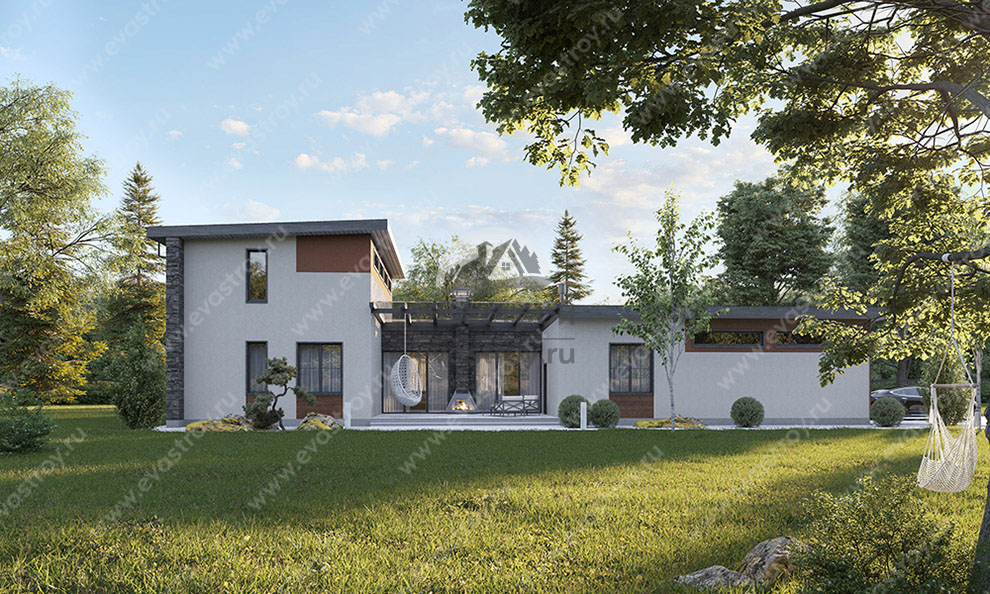 Проект узкого двухэтажного дома 284 м2 с двухместным гаражом и террасой - SRK-12