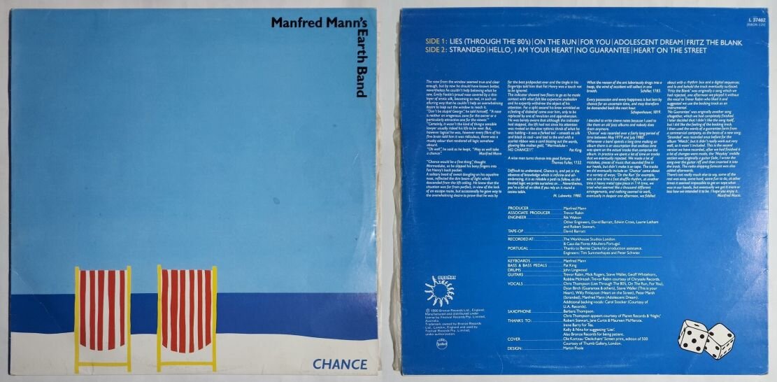 Конверт альбома Manfred Mann’s Earth Band "Chance", 1980 г. с двух сторон