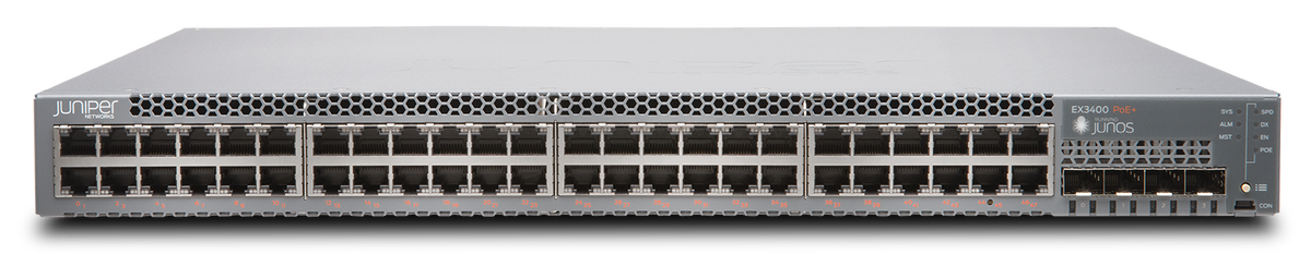            На фото представлен популярный управляемый коммутатор Juniper EX-3400 .