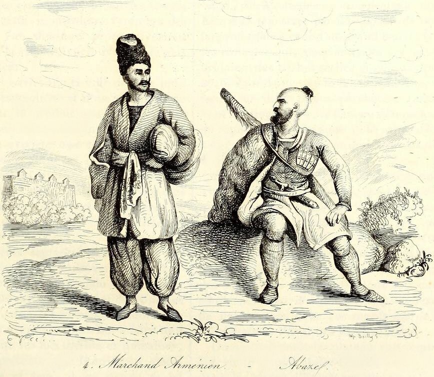 Армянский купец и абазин. Фрагмент гравюры из кн.: J. B. B. Eyries. Voyage pittoresque en Asie et en Afrique: résumé général des voyages anciens... T. I, 1839г.