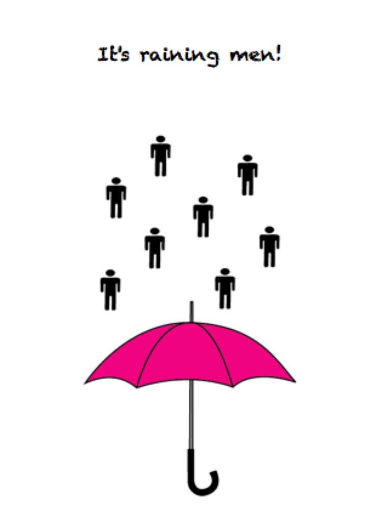 Don t go out it rain. It`s raining. It s raining men. Iran men. It raining man.