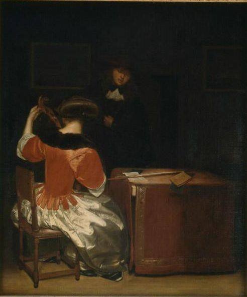 Круг художника Герарда Терборха. «Урок музыки». Холст, масло. 69х58,5 см. ГМИИ им. Пушкина, Москва (происходит из собрания Дмитрия Щукина)