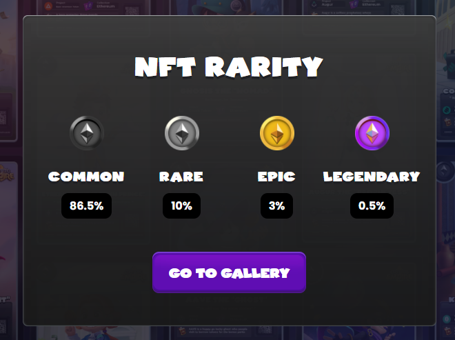 4 степени редкости NFT карт CryptoEmpire