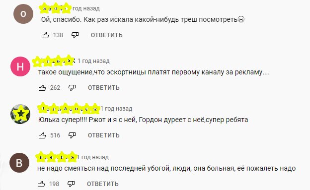 Комментарии к фрагментам телешоу "Мужское/Женское" на YouTube