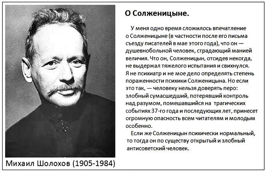 Шолохов о Солженицыне. Высказывания писателей о Солженицыне. О Солженицыне высказывания известных людей.