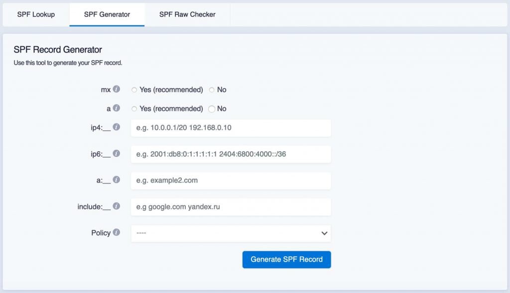 Генератор записей SPF от EasyDMARC
