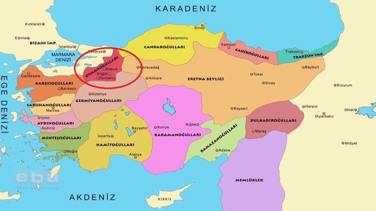 Османская империя, начало. Пожалуй, в начале правления Османа, ее территория была еще меньше