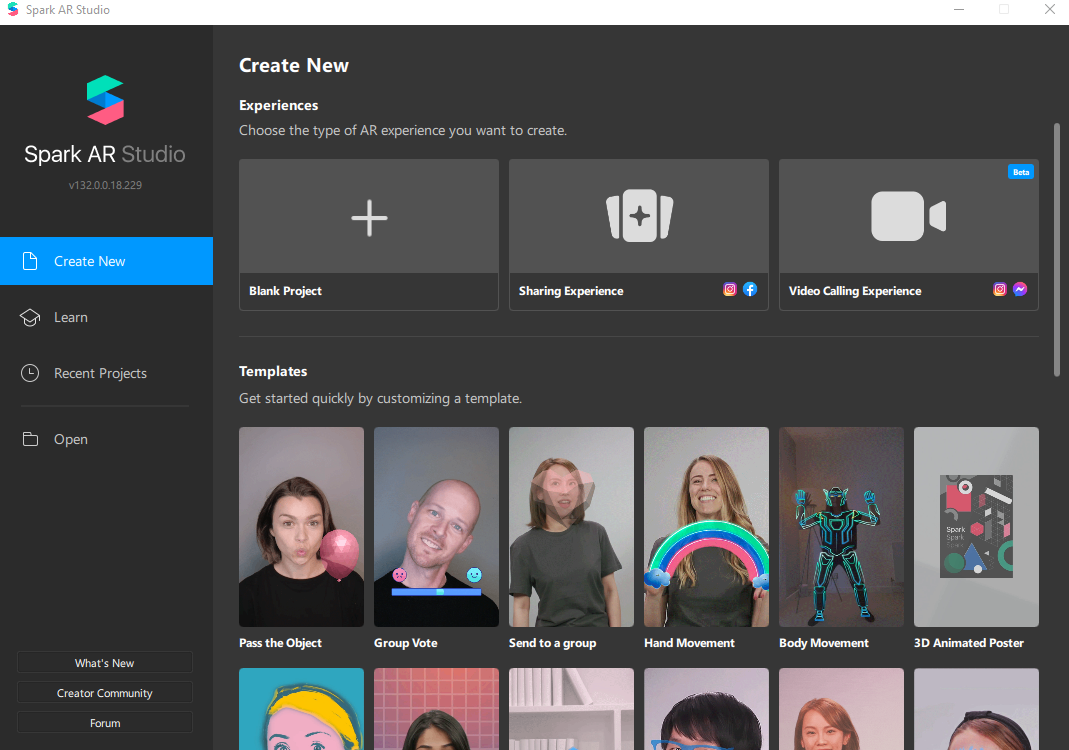 Открываем Spark AR Studio