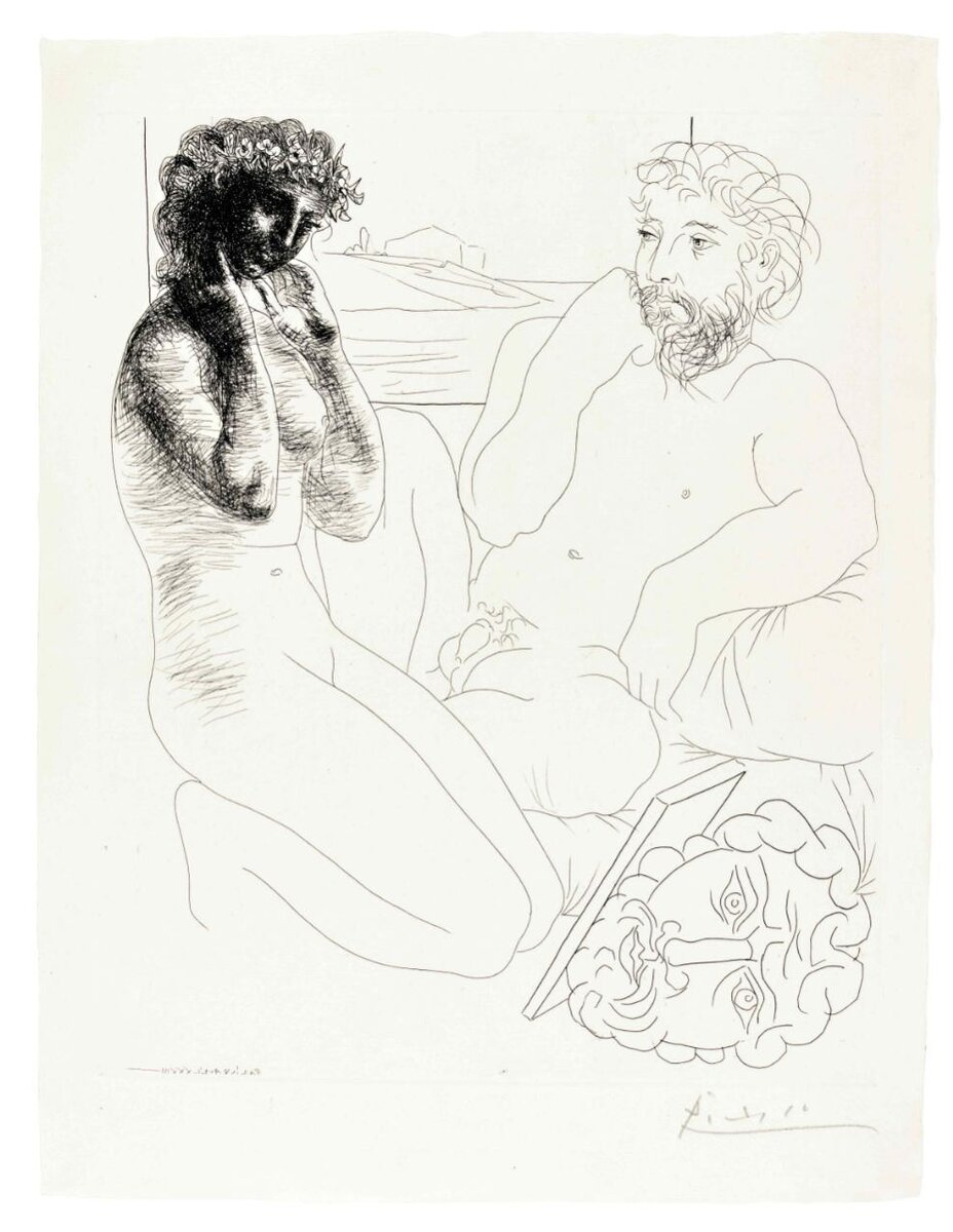 Пабло Пикассо «Скульптор и модель» Серия «Сюита Волара»
Офорт, 1933 г.
44,5х33,7 см
Коллекция Altmans Gallery
