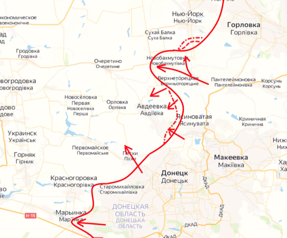 Карта продвижения и ударов сил ДНР и РФ